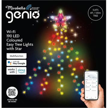 Mirabella Genio Wi-Fi 6ft/1.83m 190 LED Colored Easy Tree Lights with Star - Imported from UK